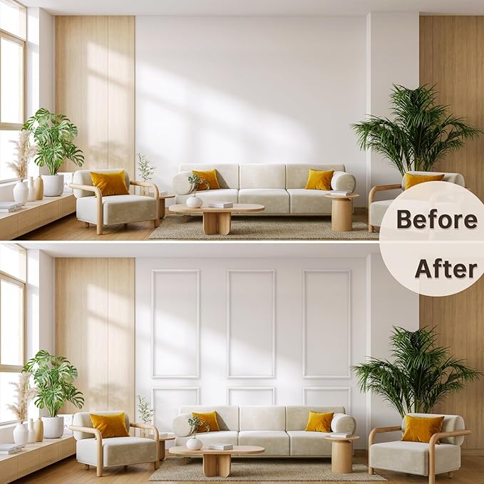 DODOKIE Peel and Stick Wall Molding Kit, Pre Cut Molding Wainscoting Panels for Interior Home Wall Moulding Décor Living Room Decoration, Self-Adhesive Ready to Assemble White (3 Set, 24 x 78 in)