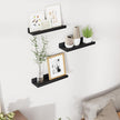 Floating Shelves for Wall, 16 inch Solid Wood Picture Ledge Shelf for Wall Storage, Nursery Book Shelves with Lip for Living Room Bathroom Bedroom Kitchen, Set of 3, Distressed Black
