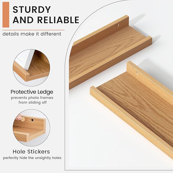 Floating Picture Ledge Shelves Set of 4, 48 Inch Shelves with Lip - Large Nursery Book Shelf for Toys Storage, Kids Bookshelf - Wall Mounted Living Room Bedroom Decor Frames