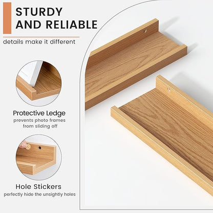 Floating Picture Ledge Shelves for Wall Set of 4, 24 Inch Wall Shelves with Lip Long Large Nursery Book Shelf for Toys Storage Kids Bookshelf Wall Mounted Living Room Bedroom Decor Frames