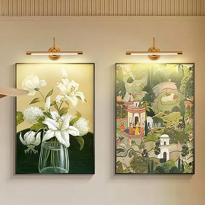 Curator-Grade Picture Light｜14" Solid Brass Anti-Glare｜95CRI True-Color｜90° Precision Lighting｜3000K Warm for Oil Paintings & Reliefs