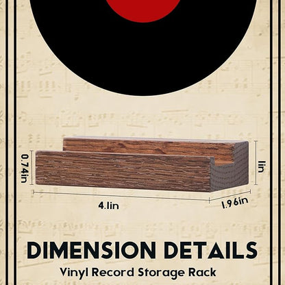Wood Vinyl Record Shelf Wall Mount, Small Wall Record Holder Display Shelf, Vinyl Record Shelves Record Album Display Holder for LP, CD, Book Art Storage Vintage Home Decor (6, Light Walnut)