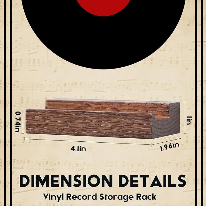 Wood Vinyl Record Shelf Wall Mount, Small Wall Record Holder Display Shelf, Vinyl Record Shelves Record Album Display Holder for LP, CD, Book Art Storage Vintage Home Decor (12, Light Walnut)