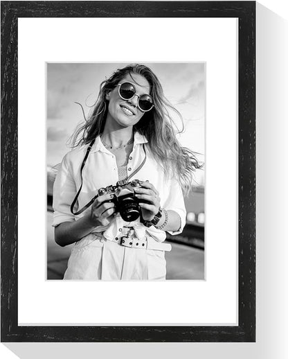 puthiac 9x12 Solid Oak Wood Picture Frame, Fits 6x8 with Mat or 9x12 Without Mat, Wall or Tabletop Display with Stand, Vertical or Horizontal, Plexi Front, 3 Pack, Black