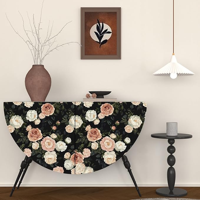 Pink White Rose Peony Wallpaper Peel and Stick Black Floral 17.5in x 118in Vintage Flower Contact Paper Boho Vinyl Waterproof Self Adhesive Flower Botanical Wall Paper for Bathroom Cabinet Décor