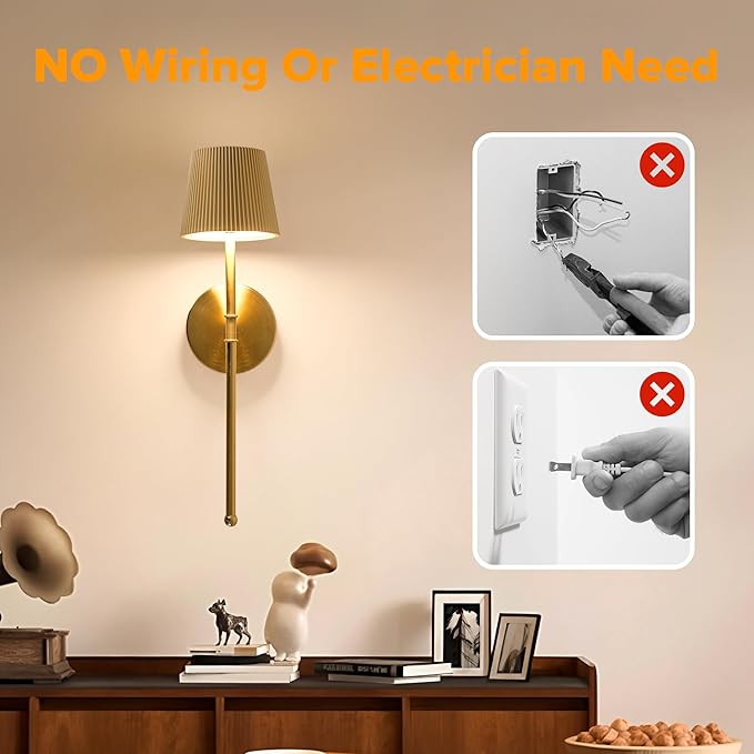 LUTEC Cordless Wall Sconces Set of 2, 5200mAh Wireless Rechargeable Battery Operated LED Wall Lamps, 3 Color Stepless Dimming Portables Lightings for Wall Painting/Living Room/Bedroom/Hallway Decor