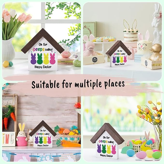 MBL Easter Bunny Decor Decorations - Funny Wood Bunny Rabbit Easter Centerpieces Basket Stuffers Essentials Office Home Kitchen Bathroom Shelf Table Farmhouse Tiered Tray Decor for Women Men Friends