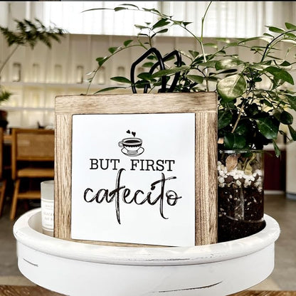 But First Cafecito Sign - Wooden Coffee Decor for Home & Office, Funny for Coffee Lovers