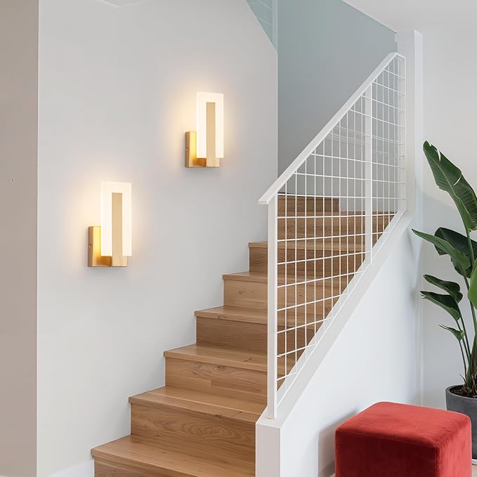 Modern LED Wall Sconces, Acrylic Gold Wall Lamp, 3000K Warm White Indoor Wall Light, Hardwired Wall Mount Lighting Fixture for Hallway, Bedroom, Study, Living Room