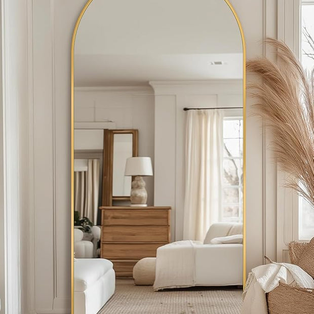 Antok 56" x15” Arched Full Length Floor Mirror, Gold Aluminum Frame, Free Standing/Wall Mount/Leaning for Bedroom, Living Room, Dressing Room
