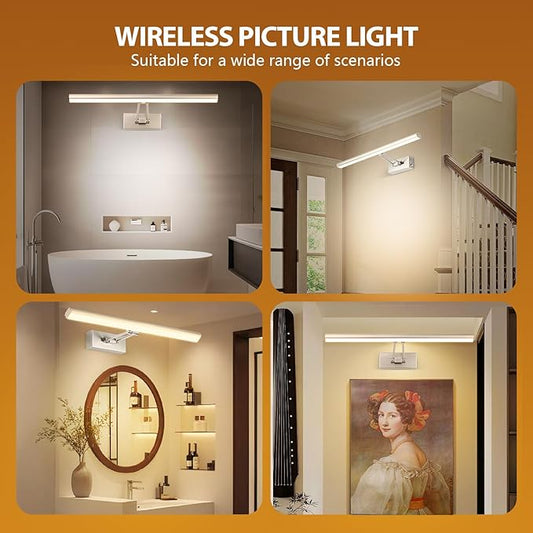 Picture Light, 16 inches Art Light, Picture Light Battery Operated,3CCT Picture Lights for Wall,Battery Operated Wall Lights,Gallery Light for Wall,Photo,Library (Satin Nickel)