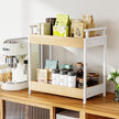 KLM Countertop Coffee Station Organizer, 2 Tier Wooden Shelf for Coffee Bar Accessories, Condiment Storage Caddy for Kitchen, Bathroom Counter Organizer, Home, Office - Natural