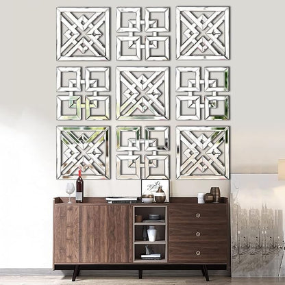 Silver Mirrored Wall Decor 16x16” Decorative Mirror Modern Fashion DIY Wall-Mounted Mirrors Square Design Gorgeous, Glam, Accent, Vintage, Chic Mirror for Room and Home Decor