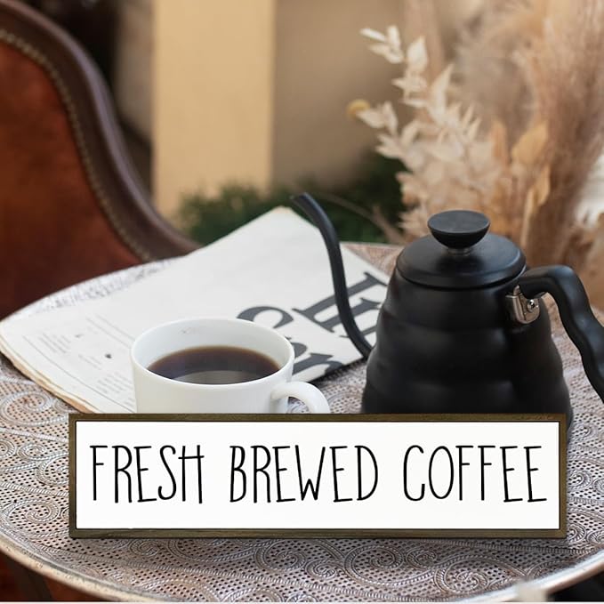 Coffee Wood Sign for Coffees Bar, Farmhouse Desk Signs, Rustic Cafe Decor, Coffees Home Decor for Kitchen Bar, Decorative Wooden Table Decoration, Fresh Brewed Coffee Sign, 17.8x4x1.2 inches