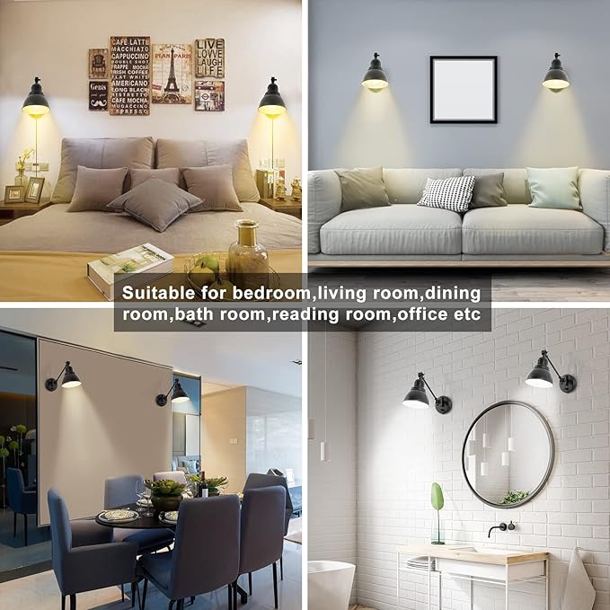 1 Pack Plug in Wall Sconce with Remote Control, Stepless Dimming & Stepless Colors 2700K-6500K, Plug in Wall Light, Swing Arm Wall Lamp with Night Light & Timer, LED Bulb Included