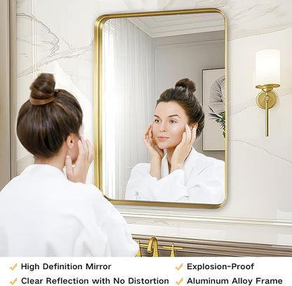 Bathroom Mirror - 28x36 Inch Wall Mirrors for Bathroom, Gold Frame Rectangle Vanity Mirror for Restroom, Entryway, Hanging Vertically or Horizontally