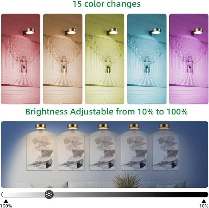 4 Pack Wireless Picture Lights for Wall, Magnetic Gold Picture Light Battery Operated with Remote, Dimmable Painting Light for Art Display, RGB Rechargeable Wall Lights for Photo Frame Gallery