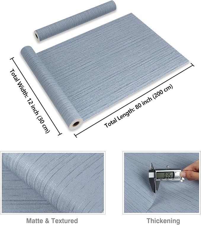 CRE8TIVE Grasscloth Peel and Stick Wallpaper Textured Blue Grass Cloth Wallpaper Removable Linen Fabric Wall Paper Vinyl Self Adhesive Light Blue Contact Paper for Bedroom Cabinets Shelf Liner 12"x80"