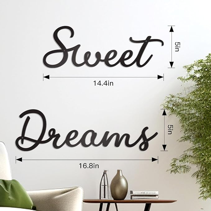 Zzbakress Sweet Dreams Wall Decor Metal Wall Art Large Modern Living Room Farmhouse Sign for Bedroom Black Metal Wall Art for Office and Home Wall Decor (Black, Elegant)