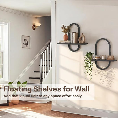 KALYLOC Floating Shelves for Wall, Hanging Shelves Wall Shelf for Plants, Decorative Wall Mounted Shelves for Living Room Bedroom Bathroom Home Office Kitchen, Black Wood Set of 2