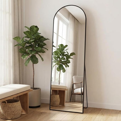 OLIXIS Arched Full Length Mirror 59"x16.3" for Bedroom, Full Body Mirror with Stand, Hanging or Leaning for Wall, Aluminum Alloy Thin Frame Floor Standing for Living Room, Long, Black