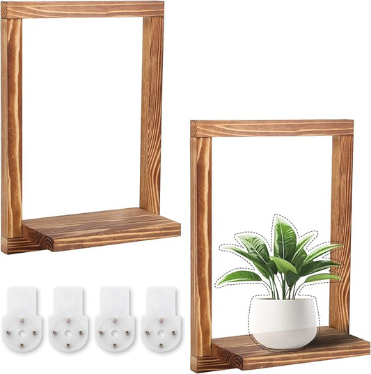 2 Pack Wooden Shelves, Farmhouse Wall Decor, Rustic Wooden Framed Wall Art for Living Room, Bathroom, Bedroom - Modern Decorative Shelf for Plants & Photos