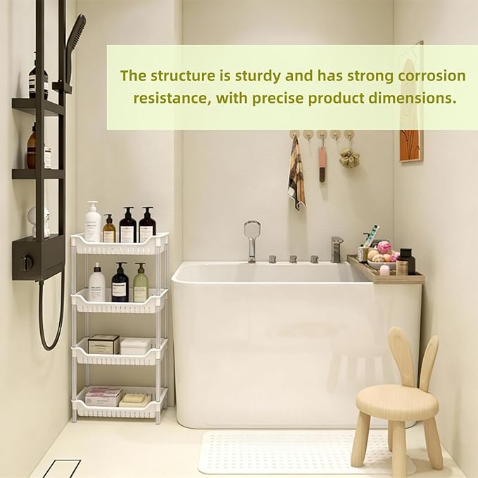 4-Tier Standing Shelf Unit with Drainage Baskets – Sturdy Bathroom & Shower Organizer, Over The Toilet Storage, Space-Saving Shelf for Bathroom Essentials, Towels, & Toiletries