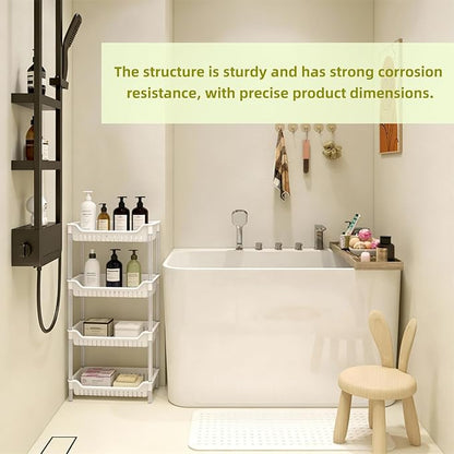 4-Tier Standing Shelf Unit with Drainage Baskets – Sturdy Bathroom & Shower Organizer, Over The Toilet Storage, Space-Saving Shelf for Bathroom Essentials, Towels, & Toiletries