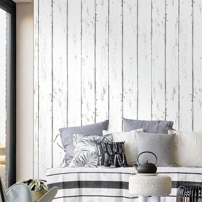 Orgrimmar 236" x 17.8" Wood Peel and Stick Wallpaper Self-Adhesive Removable Wallpaper Covering Decorative Stick Film Vintage White Wood Panel Vinyl Decal Roll