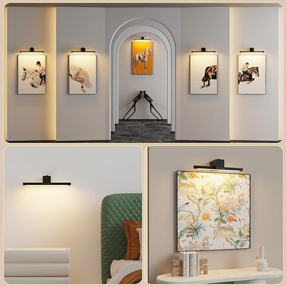 Picture Lights for Wall,Battery Operated Art Light,12in Gallery Light for Paintings,3CCT Dimmable,Metal Finish Recharging Battery Wall Light with Remote Control for Pictures Display(Black)