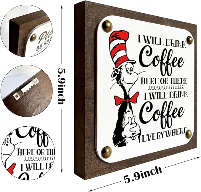 I will Drink Coffee Here There Everywhere Sign, Coffee Wood Sign, Wooden Box Signs Decors Art, Coffees Lover Home Décor, Home Kitchen Decor, Funny Gift for Coffees Enthusiast