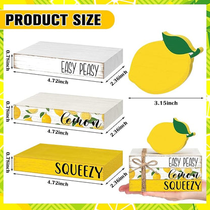 Geelin 4 Pcs Lemon Book Stack Decor, Wooden Faux Books for Home Table Centerpiece, Lemon-themed Kitchen Tiered Tray Decorations, Rustic Farmhouse Summer Lemon Decor for Living Room & Dining Table