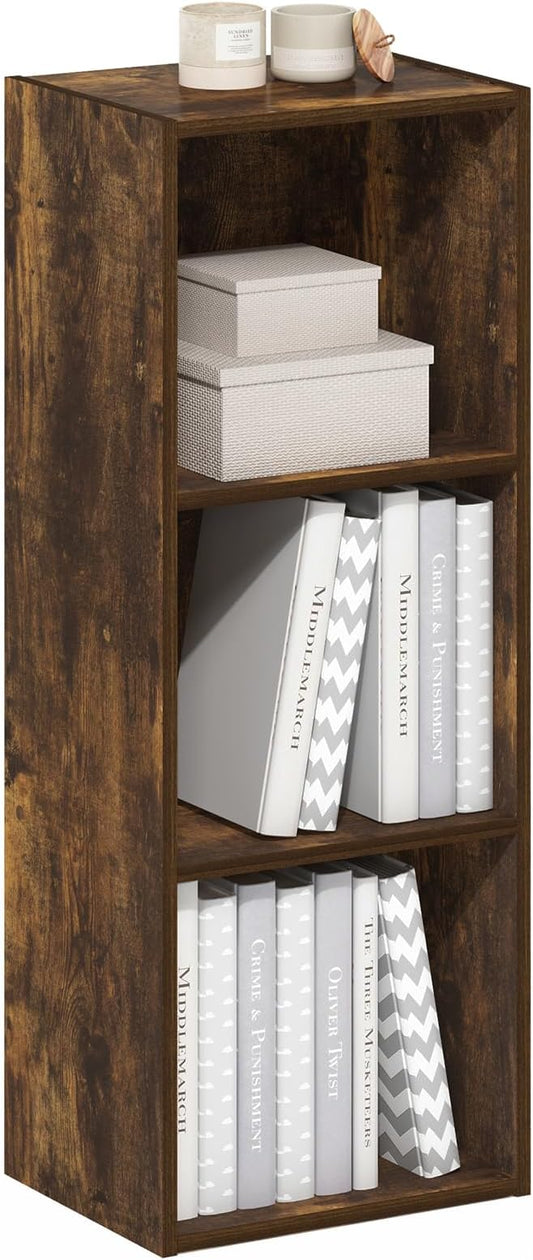 Furinno LUDER Book Shelf, 3-Cube Bookshelf, Bookcase with Open Shelves, 9.3 x 12 x 31.5, for Living Room, Bedroom, Home Office, Amber Pine