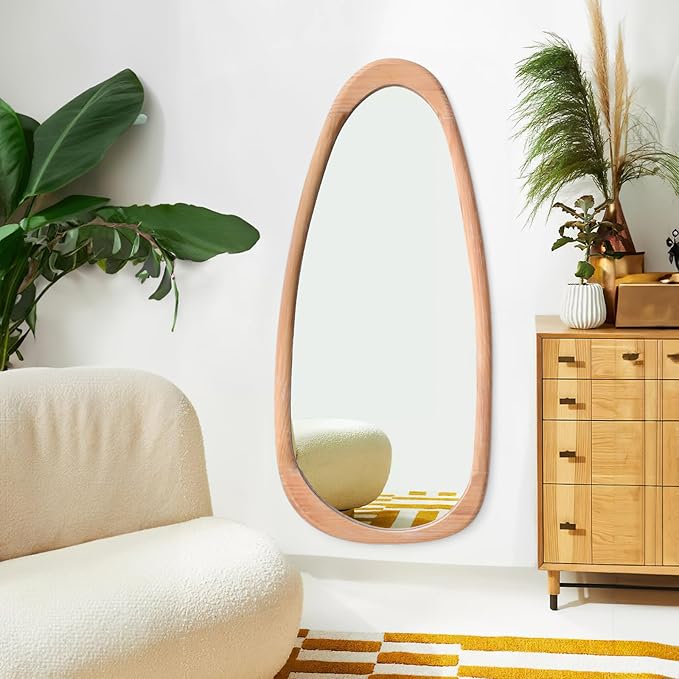 sawsile Irregular Full Length Mirror for Bathroom,Wood Asymmetrical Rustic 19x 42 inch Farmhouse Vanity Unique Decorative Large Full Body Mirror for Entryway,Bedroom,Living Room,Washroom