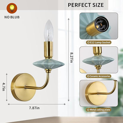 Wall sconces Set of Two,Light with Ceramic Accent,Gold-Wall Light Fixtures, Hardwired Modern Vanity sconces for bathrooms, Living Rooms, bedrooms, and hallways. E12 Socket (Gold, 2-Pack)