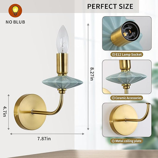 Wall sconces Set of Two,Light with Ceramic Accent,Gold-Wall Light Fixtures, Hardwired Modern Vanity sconces for bathrooms, Living Rooms, bedrooms, and hallways. E12 Socket (Gold, 2-Pack)