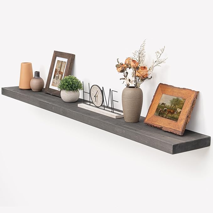 Marsmiles Floating Shelves for Wall - 55 Inch Rustic Grey Wood Floating Shelves Set of 1-55 Inch Wide x 7.7 Inch Deep x 1.6 Inch Thick Wooden Shelves for Room Wall
