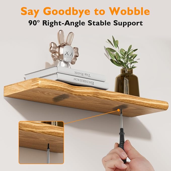 Floating Shelves for Wall Rustic Farmhouse 36 Inch Floating Shelf Bathroom Wooden Shelves for Wall Mounted Live Edge Pine Shelf with Unique Natural Grain for Living Room Bedroom Kitchen (Natural)