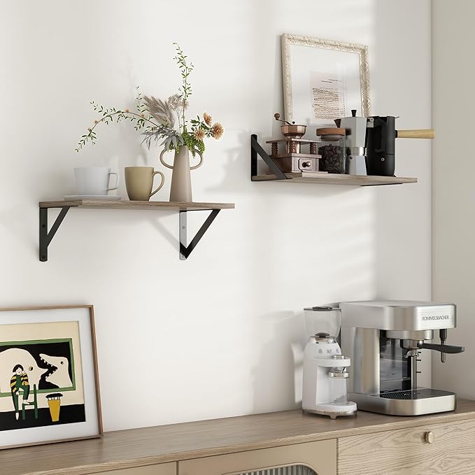 Axeman Floating Shelves for Wall, 16W x 8D Floating Shelves Set of 2, 8 Inch Deep Rustic Grey Wood Wall Mounted Shelves for Farmhouse Bookshelf Living Room Bedroom