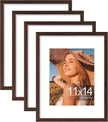 Vittanly 11x14 Picture Frame Set of 4, Display Pictures 8x10 with Mat or 11x14 without Mat, Engineered Wood with Shatter Resistant Plexiglass, Wall Gallery Photo Frames for Wall or Tabletop, Brown