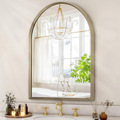 Arch Bathroom Mirror, 20"x16" Wall Mounted Mirror, Arched Vanity Wall Mirror Metal Frame Home Decor for Bedroom, Entryway, Living Room