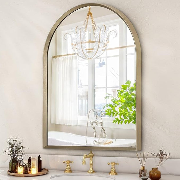 Arch Bathroom Mirror, 20"x16" Wall Mounted Mirror, Arched Vanity Wall Mirror Metal Frame Home Decor for Bedroom, Entryway, Living Room