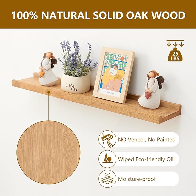 Oak Floating Shelves for Wall 24 Inch (Upgrade Width 6