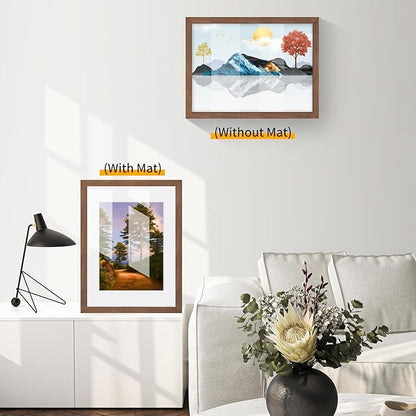 puthiac 9x12 Solid Oak Wood Picture Frame, Fits 6x8 with Mat or 9x12 Without Mat, Wall or Tabletop Display with Stand, Vertical or Horizontal, Plexi Front, 3 Pack, Walnut