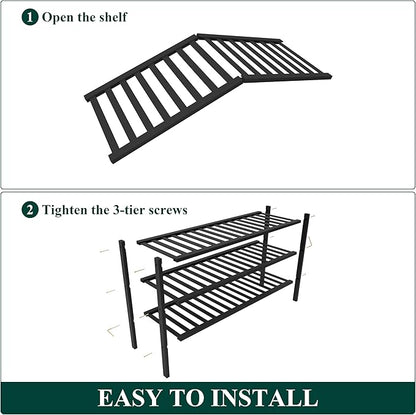 Smiry Bamboo Shoe Rack for Closet, 3 Tier Long Wooden Stackable Shoe Organizer, Free Standing Shoes Storage Shelf for Entryway, Front Door Entrance, Black