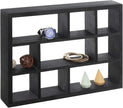 MyGift 9 Compartment Vintage Solid Wood Shadow Box, Wall Mountable Curio Display Case, Freestanding or Floating Shelf for Collectible Figurines, Succulents (Matte Black)