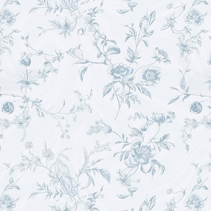 Ismoon Blue Wallpaper Peel and Stick Floral Vintage Stick on Wall Paper French Textured Contact Paper for Cabinet Removable Self Adhesive Wallpaper Vinyl Roll Shelf Deco, 17.3x78.7in