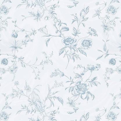Ismoon Blue Wallpaper Peel and Stick Floral Vintage Stick on Wall Paper French Textured Contact Paper for Cabinet Removable Self Adhesive Wallpaper Vinyl Roll Shelf Deco, 17.3x393in