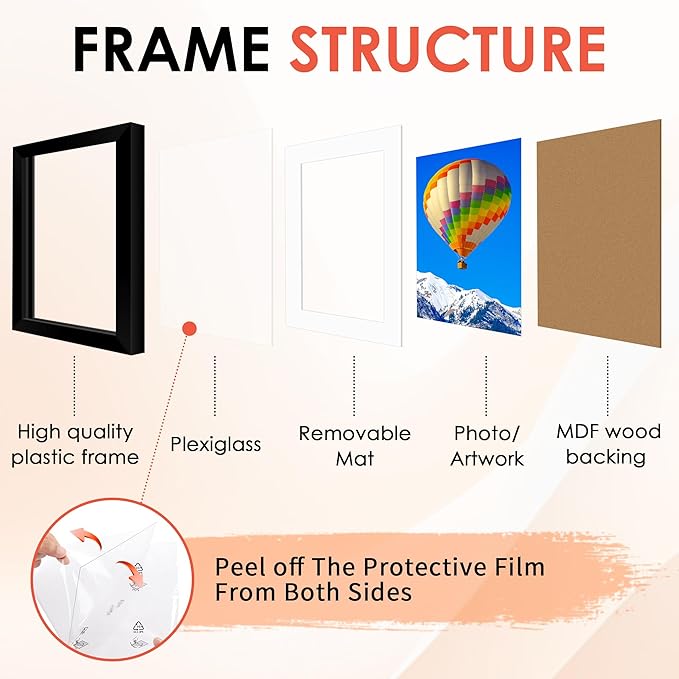 FIXSMITH 11x14 Picture Frame, Black Photo Frame with HD Plexiglass, Display Pictures 8x10 with Mat or 11x14 Without Mat, Picture Frames Collage for Wall Display, 2 Pack