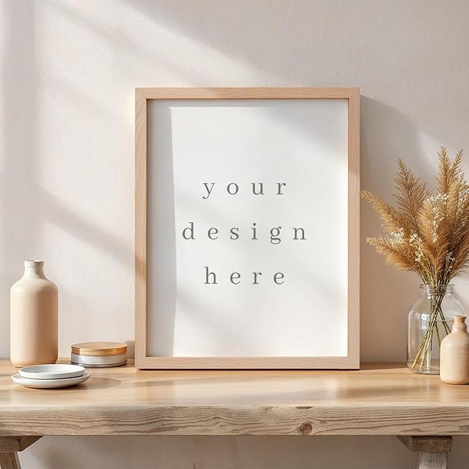 puthiac 9x12 Solid Oak Wood Picture Frame, Fits 6x8 with Mat or 9x12 Without Mat, Wall or Tabletop Display with Stand, Vertical or Horizontal, Plexi Front, 3 Pack, Natural Oak